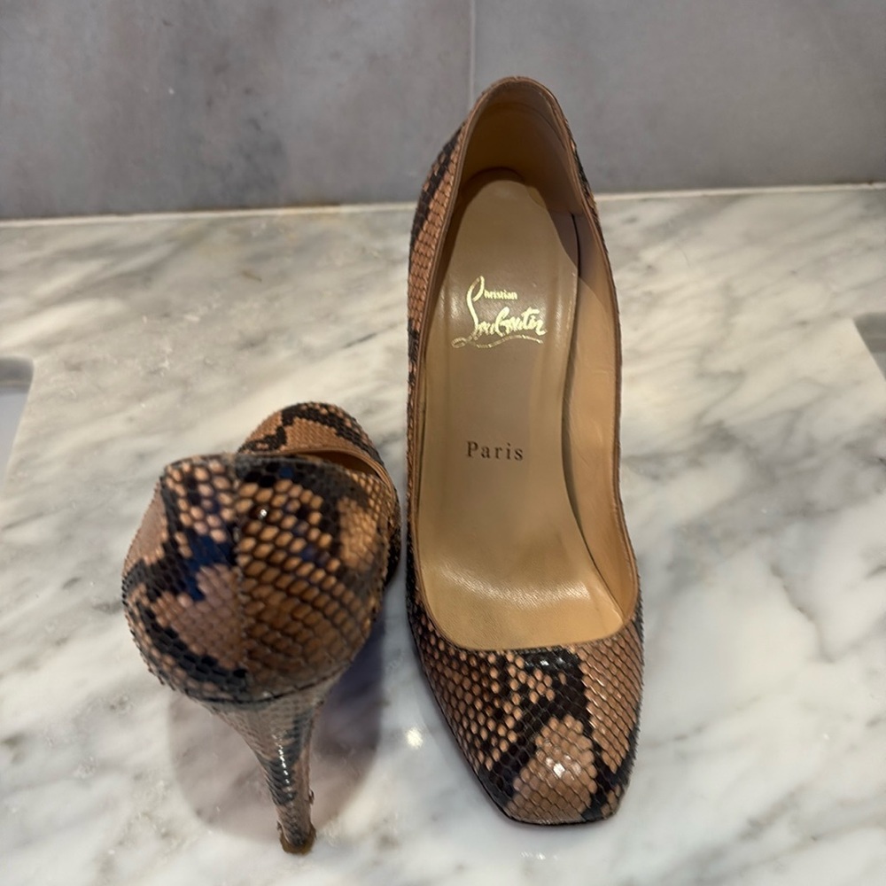 Christian Louboutin Snakeskin Heels - Brown and Black